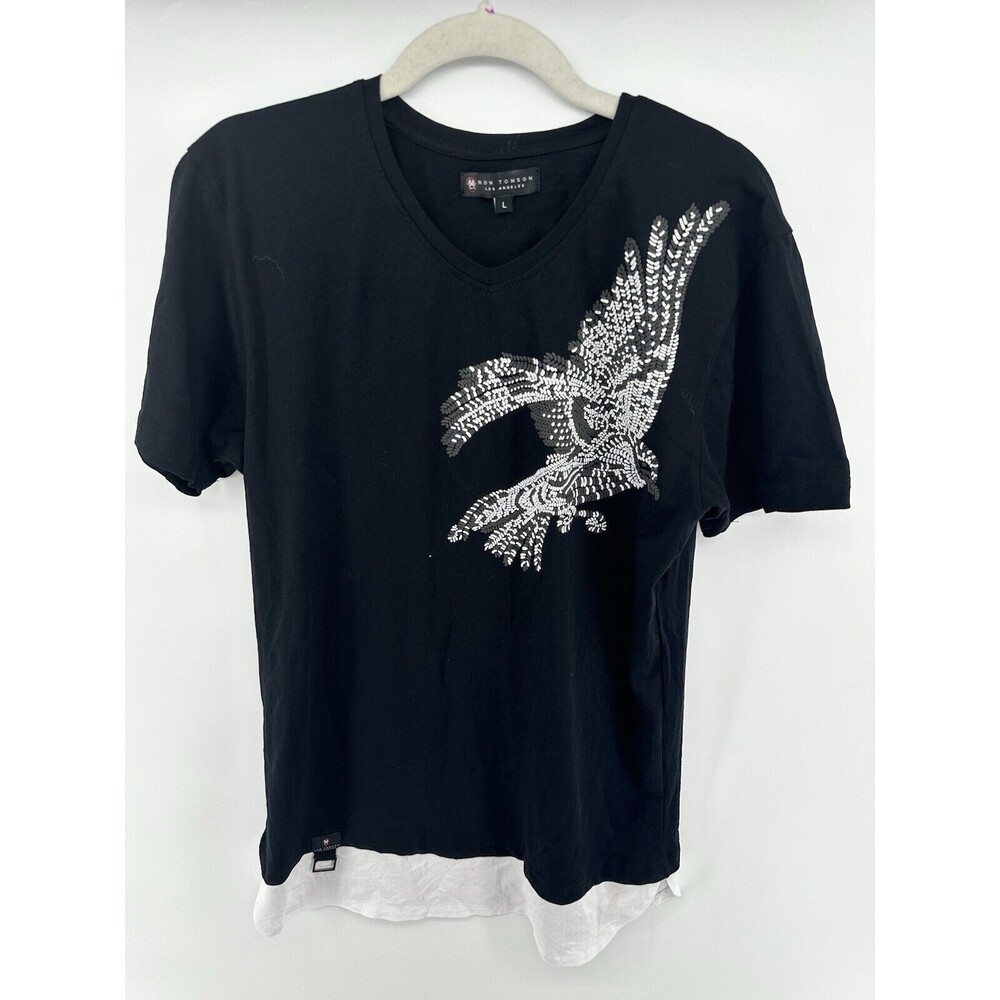 Ron Tomson Mens Graphic T Shirt Sz L Black New